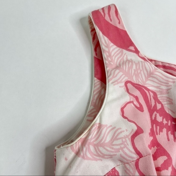 Bahama Hand Prints Beach Cream & Pink Conch Shell Summer Vacation Mini Dress - Picture 9 of 16